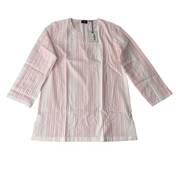 UNTUCKit Women’s Pink Pinstripe Cotton Tunic Top 3/4 Sleeve Sz 6 - Picture 1 of 4